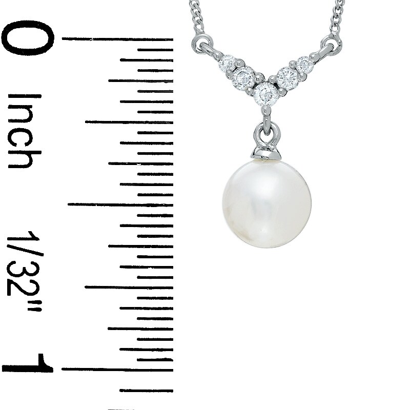 6.0-6.5mm Cultured Freshwater Pearl Necklace in 14K White Gold with Diamond Accents