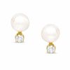 5.5 - 6.0mm Cultured Akoya Pearl Earrings with Diamond Accents in 14K Gold