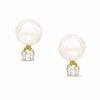 Thumbnail Image 1 of 5.5-6.0mm Akoya Cultured Pearl Earrings with Diamond Accents in 14K Gold