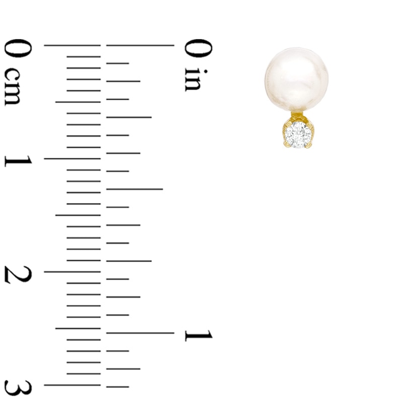 Main Image 2 of 5.5-6.0mm Akoya Cultured Pearl Earrings with Diamond Accents in 14K Gold