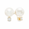 7.5 - 8.0mm Cultured Akoya Pearl Earrings with Diamond Accents in 14K Gold