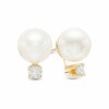 Thumbnail Image 0 of 7.5 - 8.0mm Cultured Akoya Pearl Earrings with Diamond Accents in 14K Gold