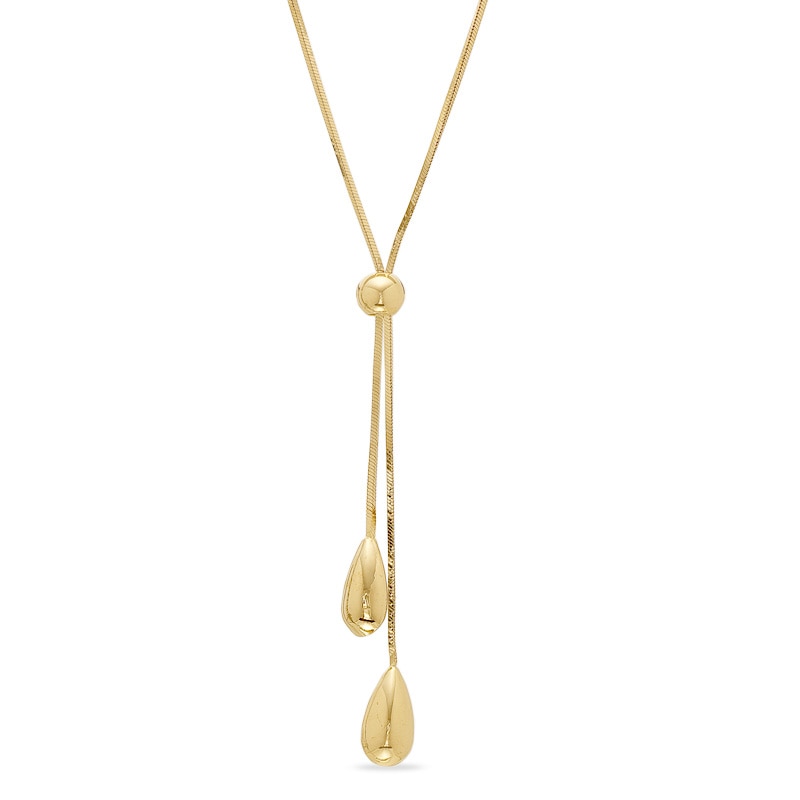 Main Image 1 of Diamond-Cut Polished Snake Lariat Necklace in 14K Gold - 17"