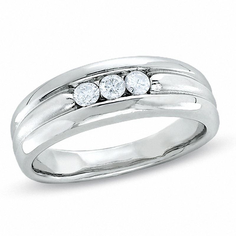 1/4 CT. T.W. Men's Three Stone Band in 14K White Gold