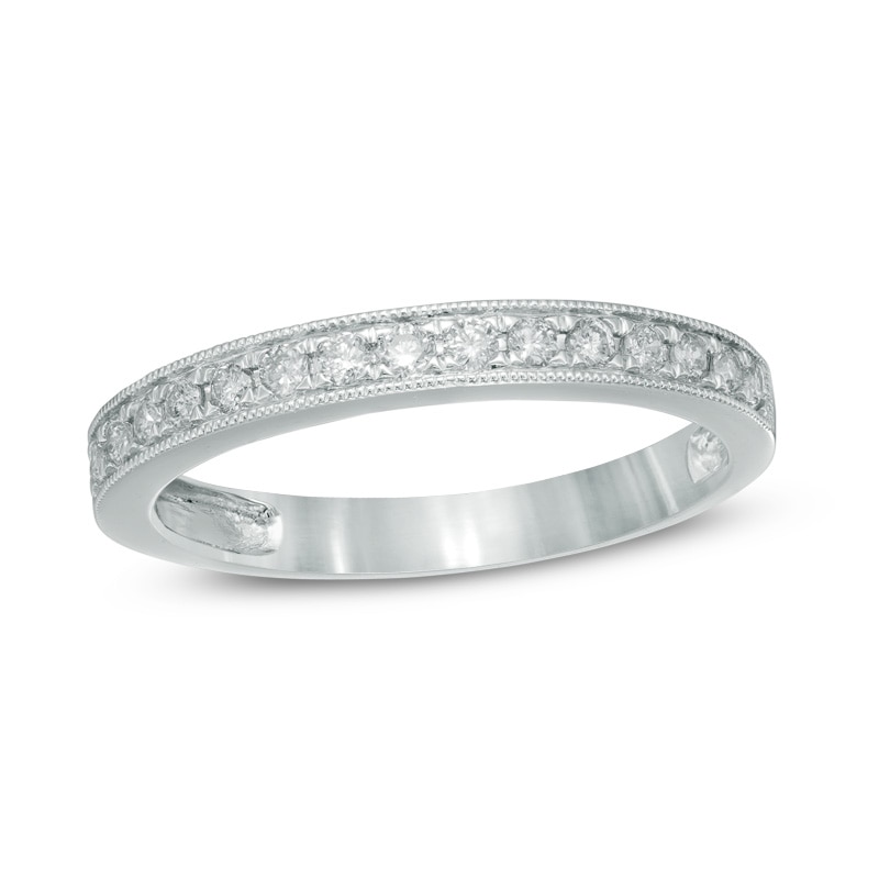 Main Image 1 of 1/4 CT. T.W. Diamond Vintage-Style Milgrain Band in 14K White Gold