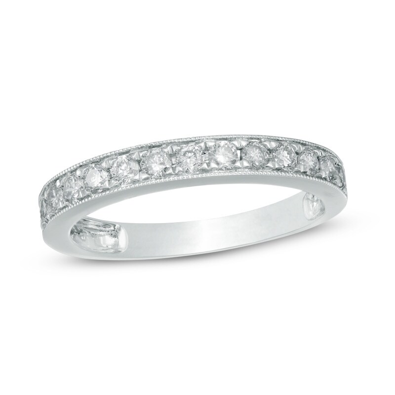 1/2 CT. T.W. Diamond Vintage-Style Milgrain Band in 14K White Gold