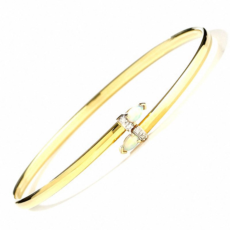 Main Image 1 of Opal Bangle in 14K Gold with Diamond Accents