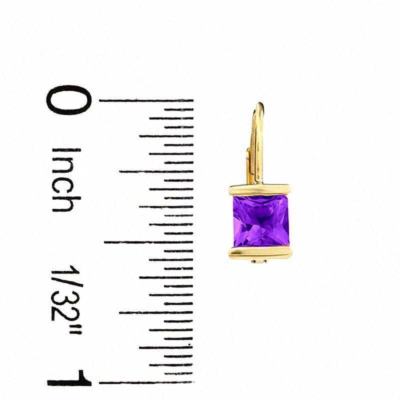 Main Image 2 of 5.0mm Princess-Cut Amethyst Leverback Earrings in 14K Gold