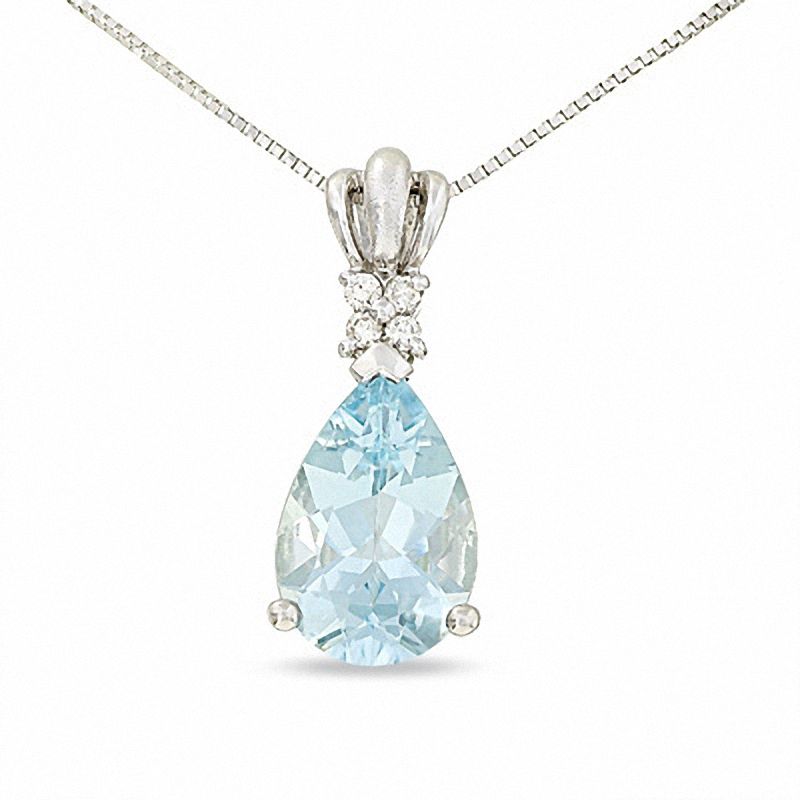 Main Image 1 of Pear-Shaped Aquamarine Pendant in 14K White Gold with Diamond Accents
