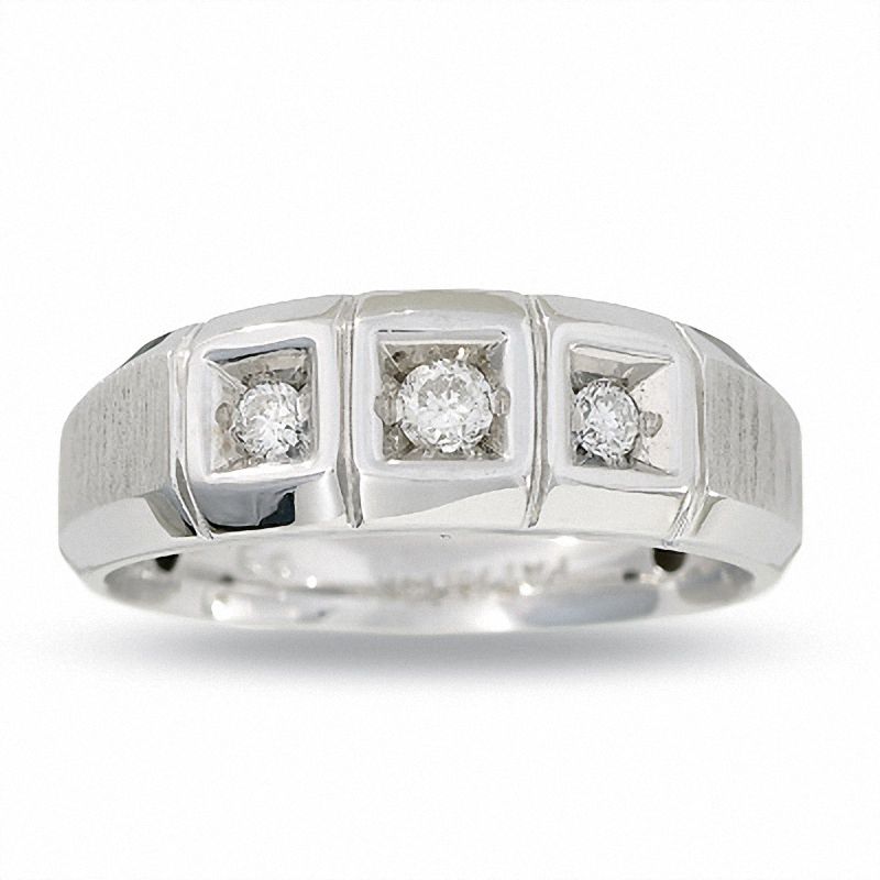 1/4 CT. T.W. Men's Three Stone Block Diamond Band in 14K White Gold