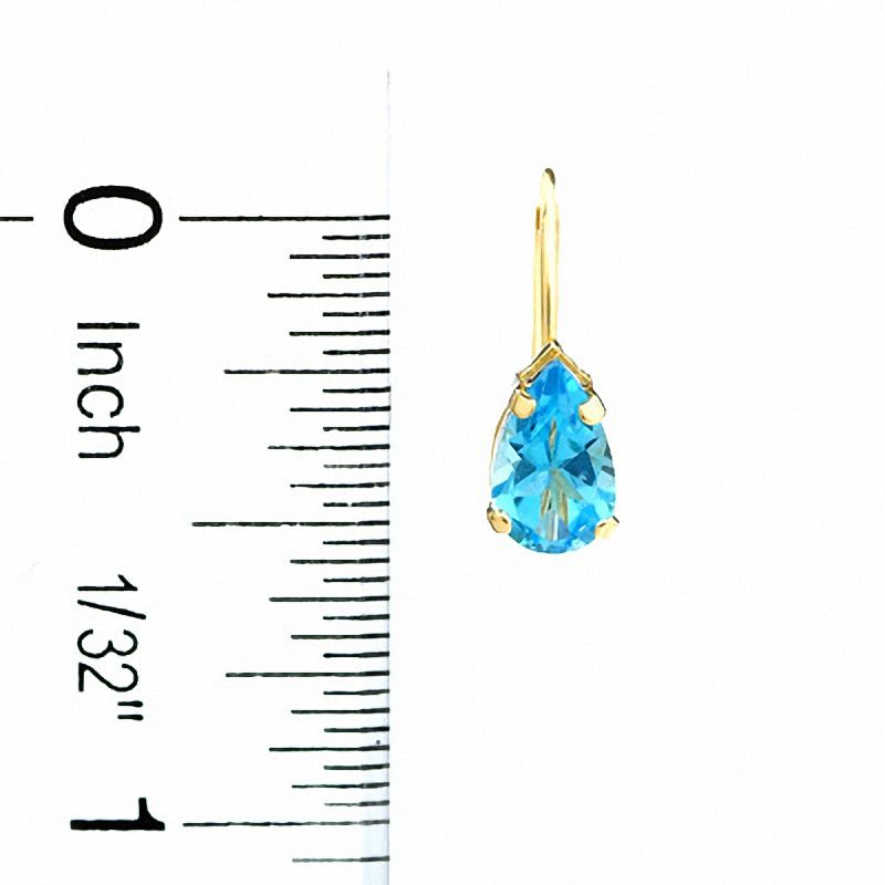 Main Image 3 of Pear Shape Blue Topaz Leverback Earrings in 14K Gold