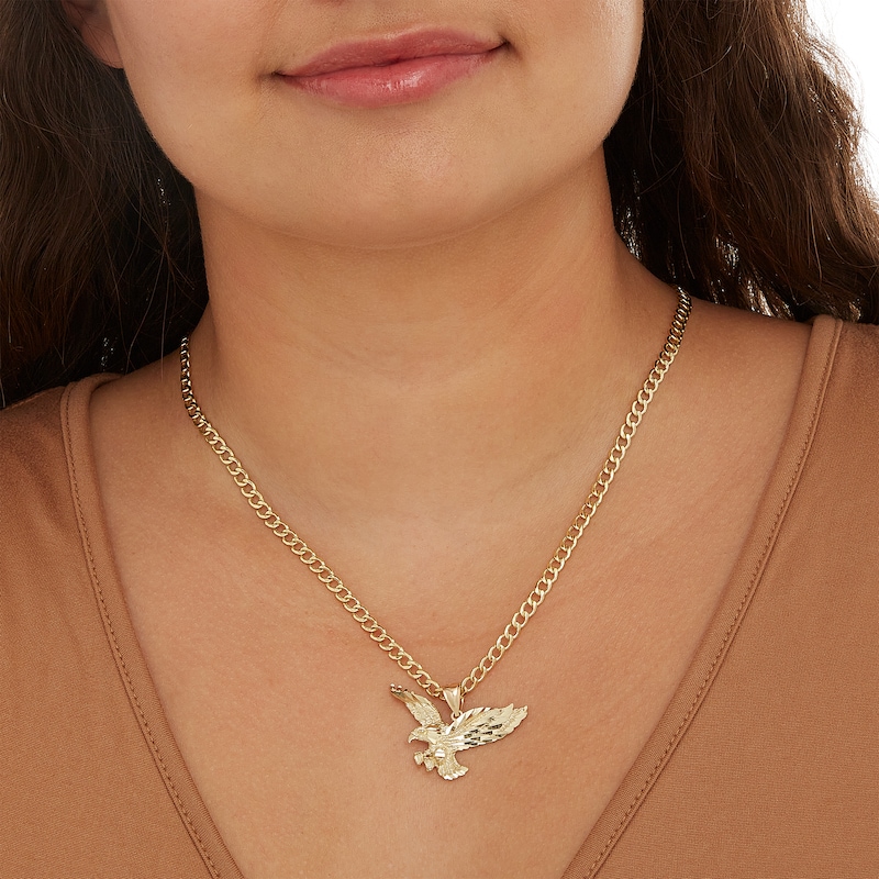 Diamond-Cut Landing Eagle Charm in Solid 10K Gold