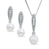 Thumbnail Image 1 of Freshwater Cultured Pearl Milgrain Pendant and Earring Set with Diamond Accents in 14K White Gold