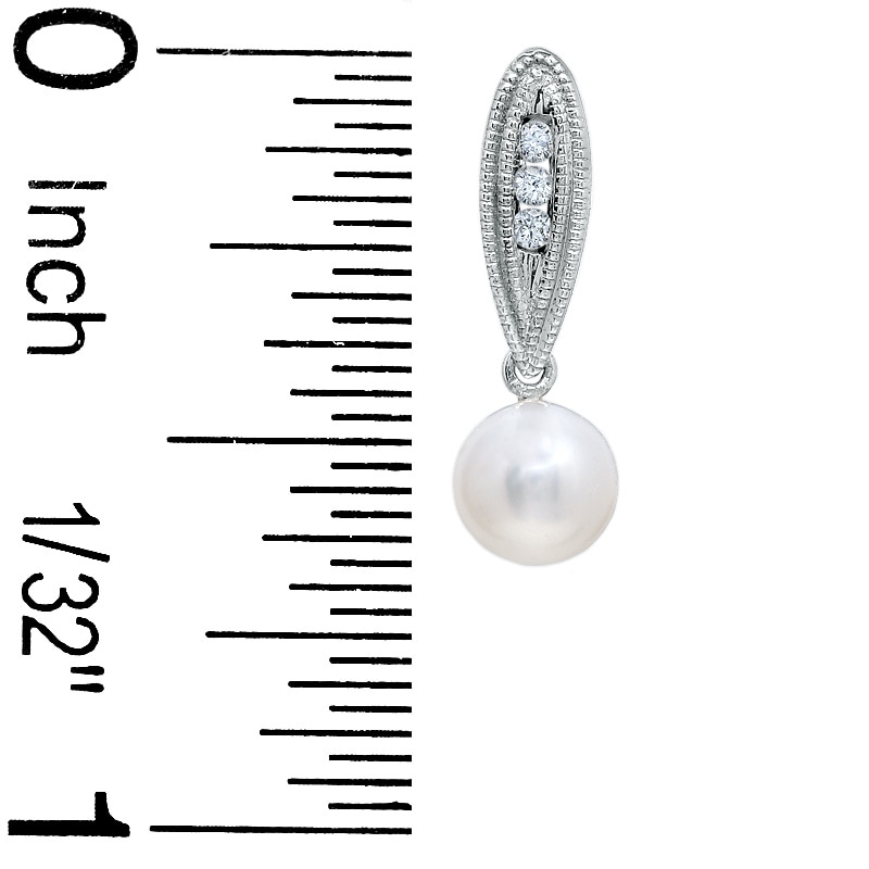 Main Image 3 of Freshwater Cultured Pearl Milgrain Pendant and Earring Set with Diamond Accents in 14K White Gold
