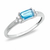 Octagon Blue Topaz Ring in 14K White Gold with Diamond Accents