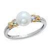 6.5-7.0mm Cultured Freshwater Pearl "X" Ring with Diamond Accents in 14K Two-Tone Gold