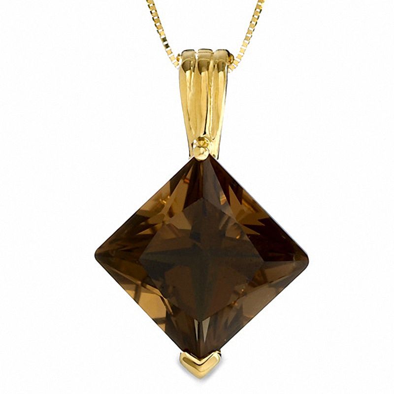 Main Image 1 of Square Smoky Quartz Pendant in 14K Gold