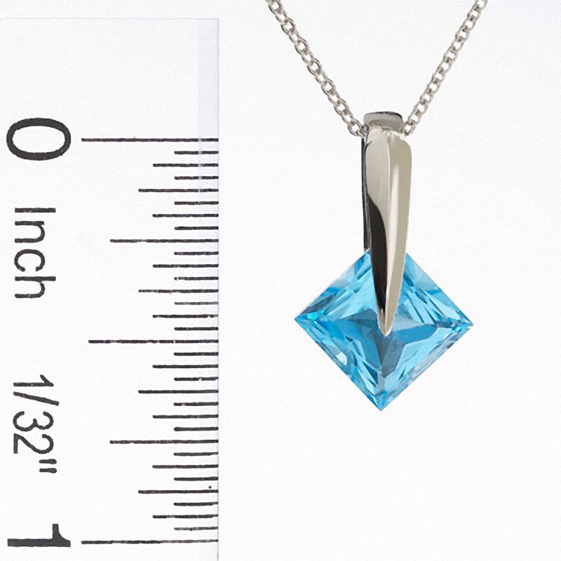 Main Image 2 of Square Blue Topaz Pendant in 14K White Gold
