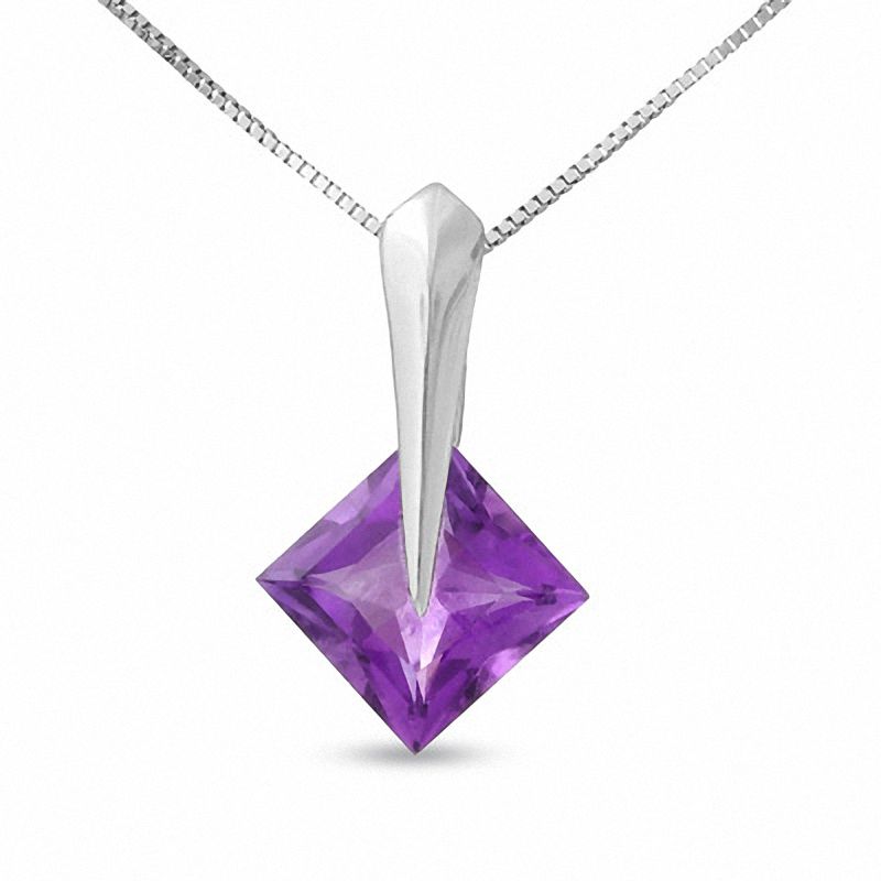 Main Image 1 of 8.0mm Square Amethyst Pendant in 14K White Gold