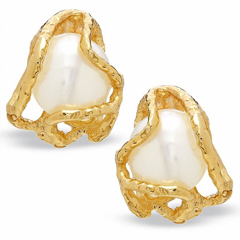 Main Image 1 of Cultured Freshwater Biwa Pearl Earrings in 14K Gold