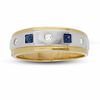Thumbnail Image 0 of Men's Square-Cut Sapphire and 1/10 CT. T.W. Diamond Band in 14K Two-Tone Gold