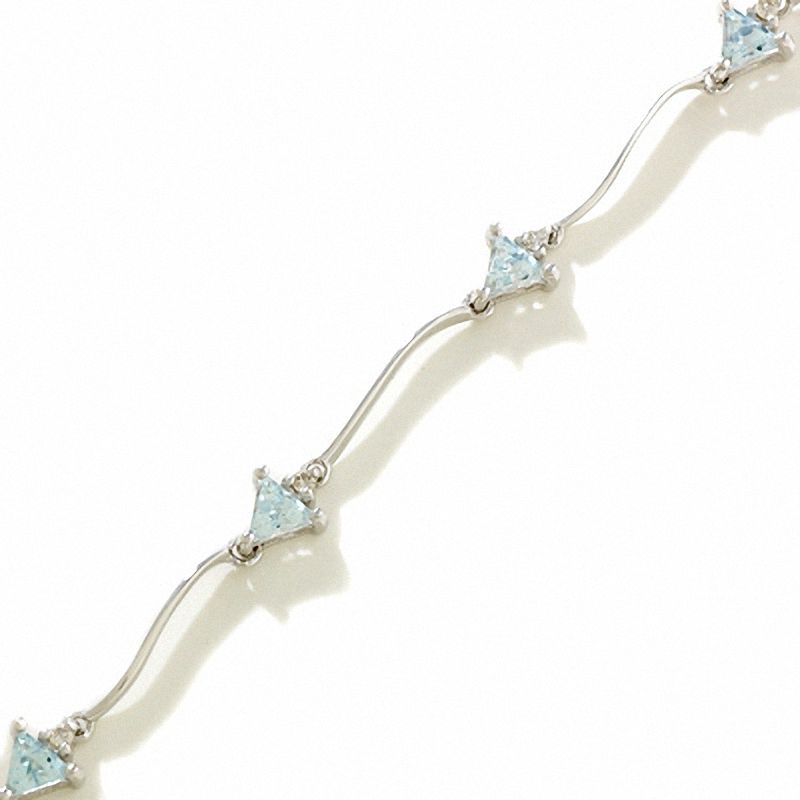 Main Image 1 of Trillion-Cut Aquamarine Bracelet in 14K White Gold with Diamond Accents - 7.0"