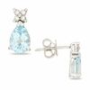 Thumbnail Image 1 of Pear-Shaped Aquamarine Earrings in 14K White Gold with Diamond Flowers