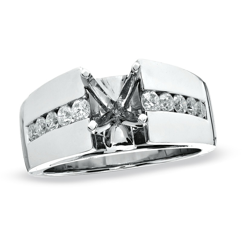 Main Image 1 of 1/2 CT. T.W. Diamond Wide Band Semi Mount Engagement Ring in 14K White Gold