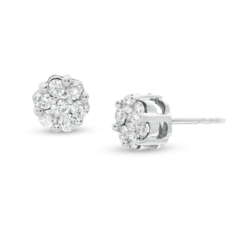 Main Image 1 of 1/2 CT. T.W. Diamond Flower Earrings in 14K White Gold