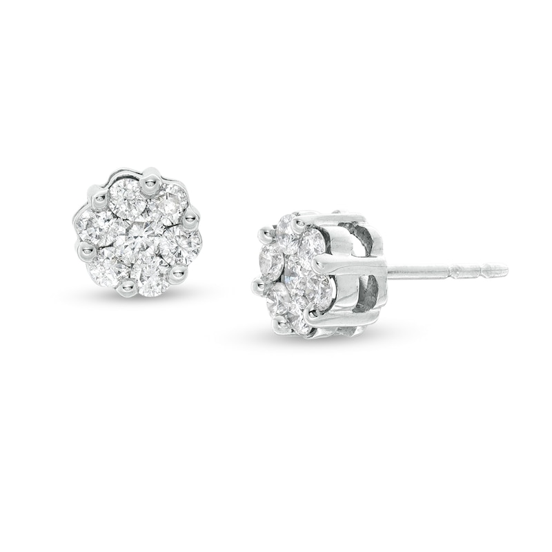 1/2 CT. T.W. Diamond Flower Earrings in 14K White Gold