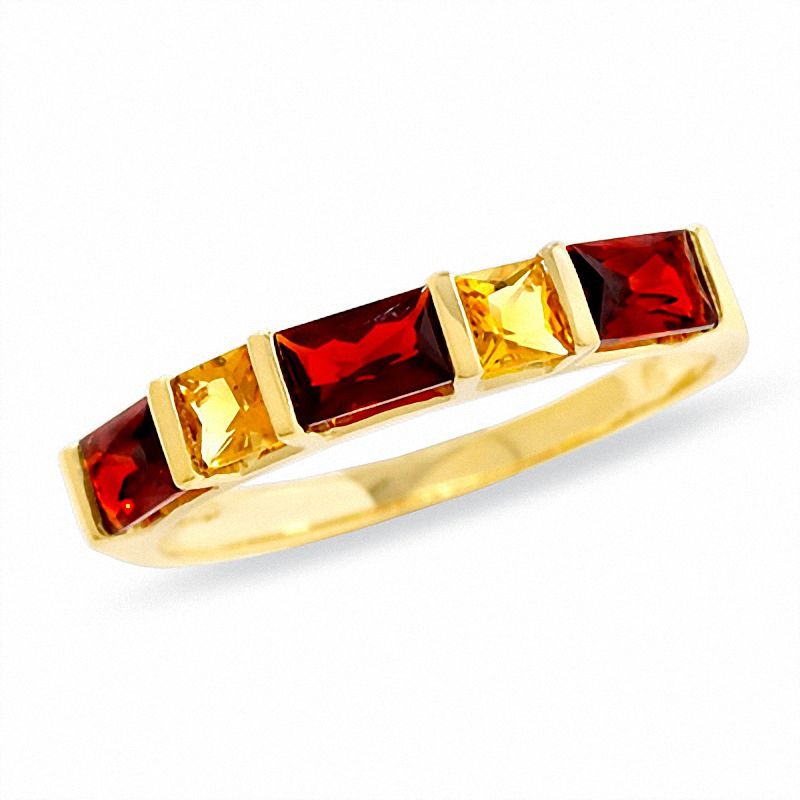 Main Image 1 of Square Citrine and Baguette Garnet Ring in 14K Gold