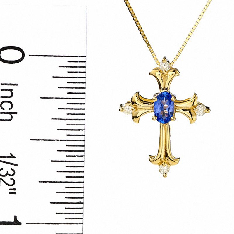 Main Image 2 of Tanzanite Cross Pendant in 14K Gold with Diamond Accents
