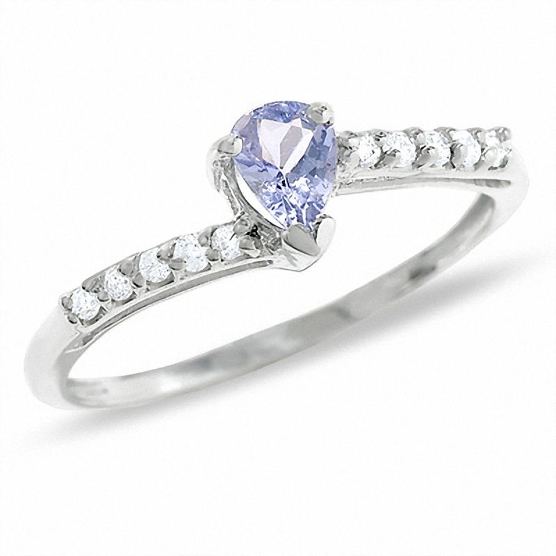 Main Image 1 of Pear-Shaped Tanzanite Ring in 14K White Gold with Diamond Accents