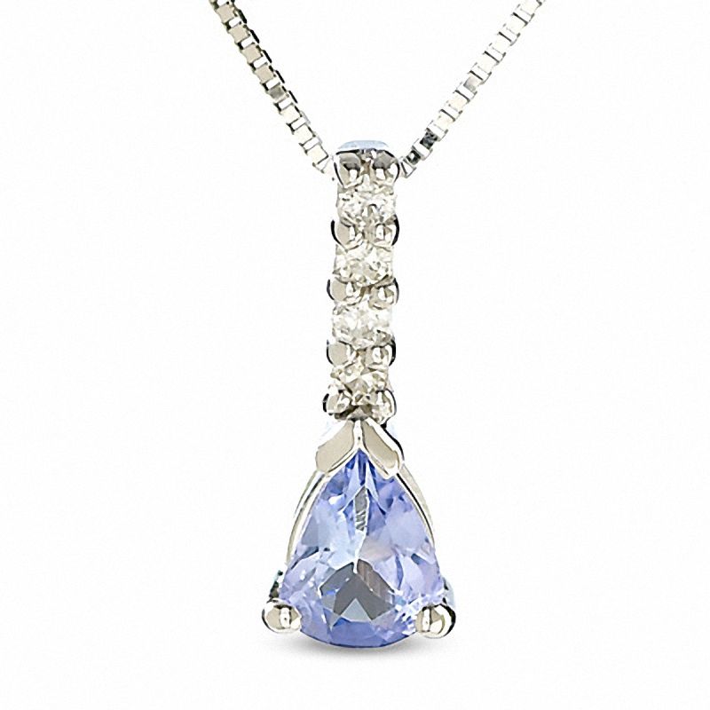 Pear Shaped Tanzanite and Diamond Accent Pendant and Earring Set in 14K White Gold