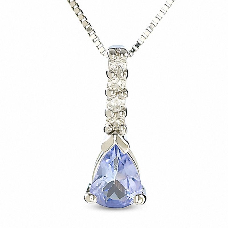 Main Image 1 of Pear Shaped Tanzanite and Diamond Accent Pendant and Earring Set in 14K White Gold