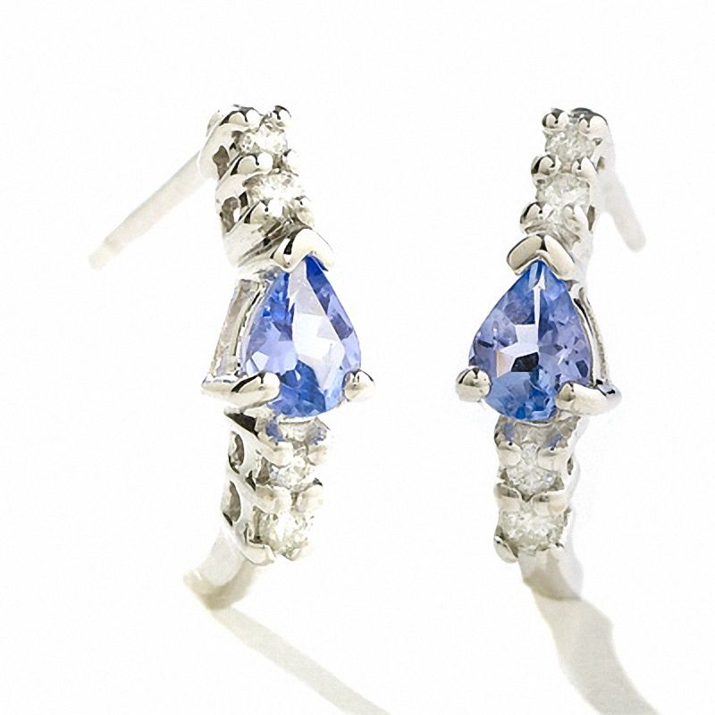 Main Image 3 of Pear Shaped Tanzanite and Diamond Accent Pendant and Earring Set in 14K White Gold