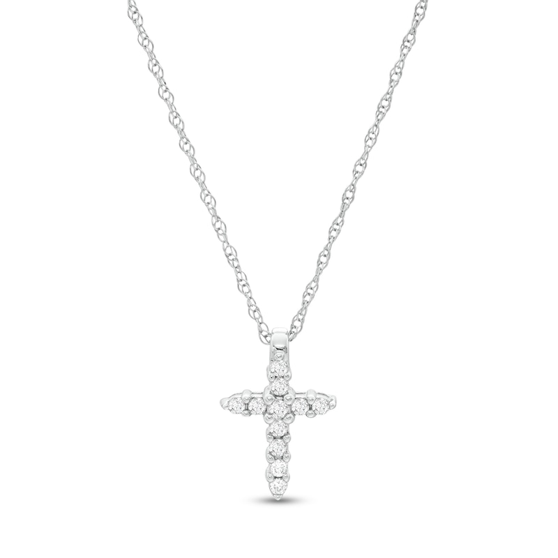 Main Image 1 of 1/10 CT. T.W. Diamond Cross Pendant in 14K White Gold