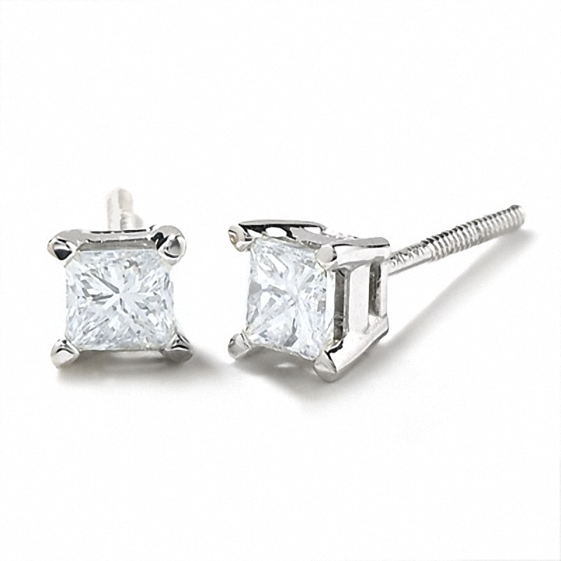 3/8 CT. T.W. Princess-Cut Diamond Solitaire Earrings in 14K White Gold