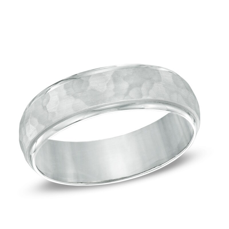 Main Image 1 of Men's 6.0mm Hammered Comfort Fit Wedding Band in 14K White Gold