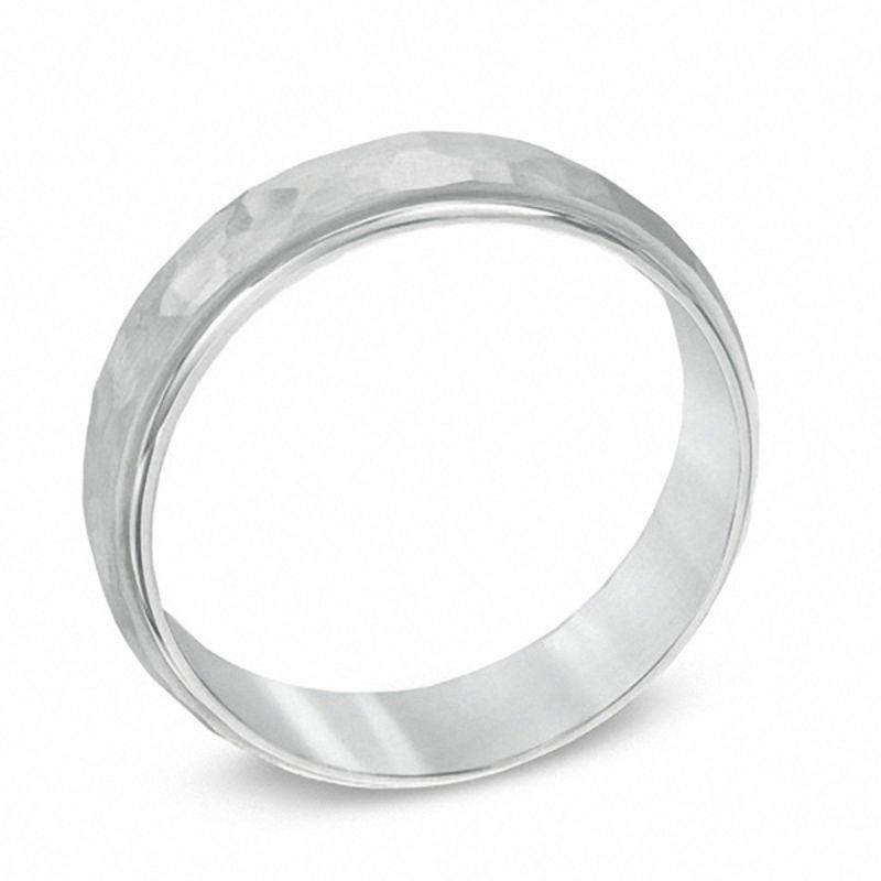 Main Image 2 of Men's 6.0mm Hammered Comfort Fit Wedding Band in 14K White Gold
