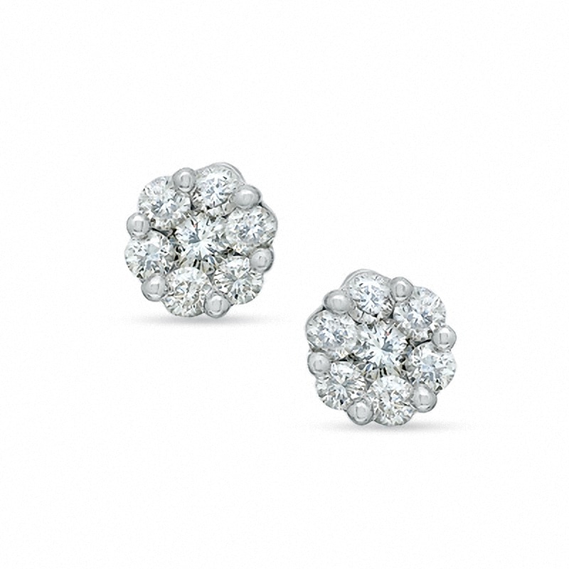 1 CT. T.W. Diamond Flower Earrings in 14K White Gold