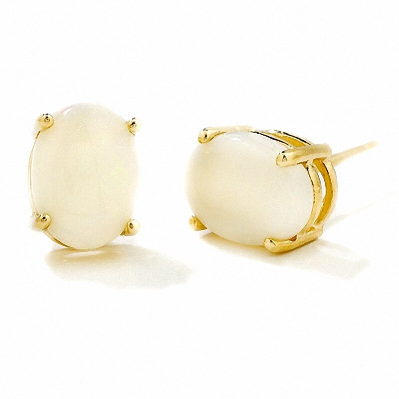 Main Image 1 of Oval Opal Stud Earrings in 14K Gold