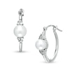 Cultured Freshwater Pearl and Diamond Accent Hoop Earrings in 14K White Gold