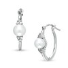 Thumbnail Image 0 of Cultured Freshwater Pearl and Diamond Accent Hoop Earrings in 14K White Gold