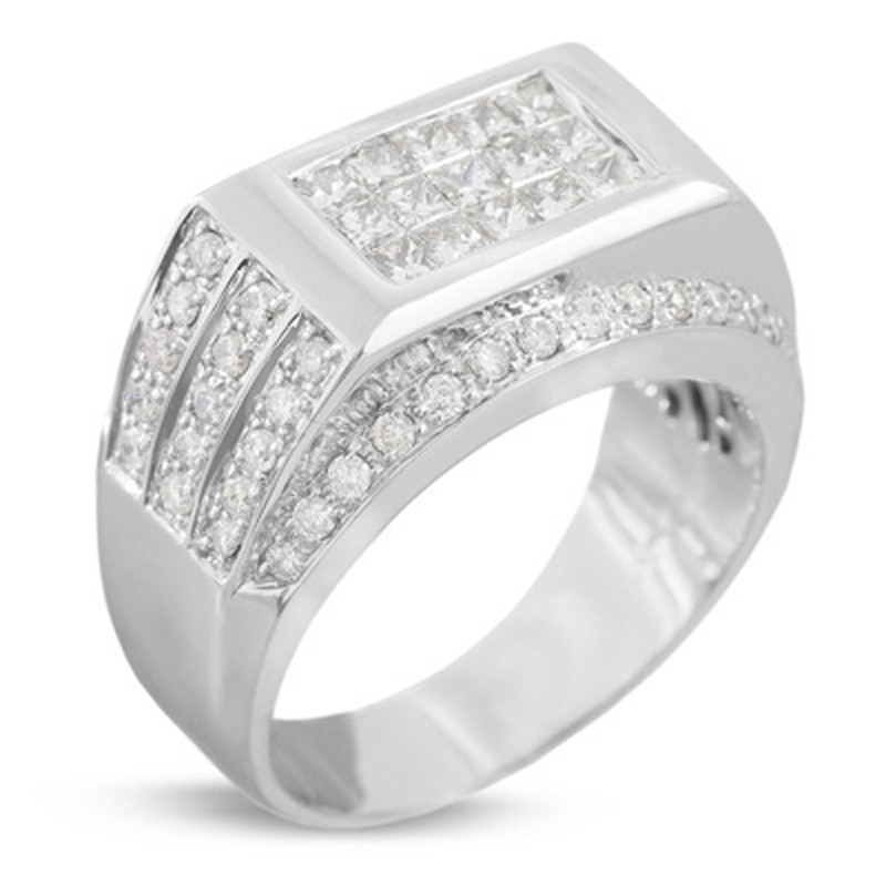 Main Image 1 of Men's 1-7/8 CT. T.W. Rectangle Diamond Ring in 14K White Gold