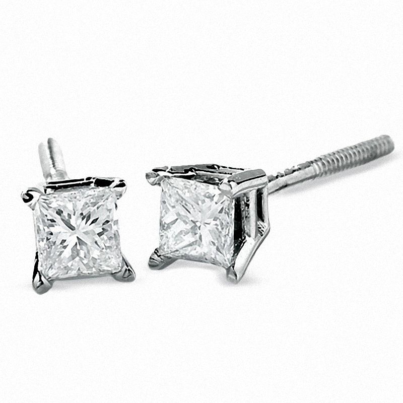 1/3 CT. T.W. Princess-Cut Diamond Solitaire Earrings in 14K White Gold