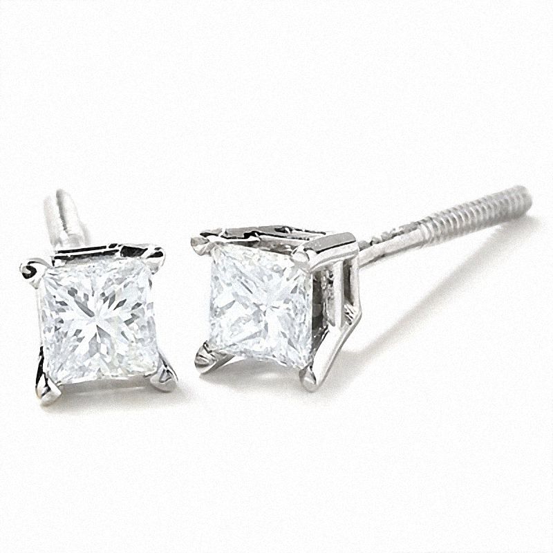 Main Image 1 of 1/4 CT. T.W. Princess-Cut Diamond Solitaire Earrings in 14K White Gold