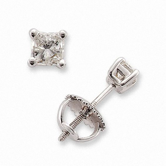 1/2 CT. T.W. Princess-Cut Diamond Solitaire Earrings in 14K White Gold 1/2 CT. T.W. Princess-Cut Diamond Solitaire Earrings in 14K White Gold