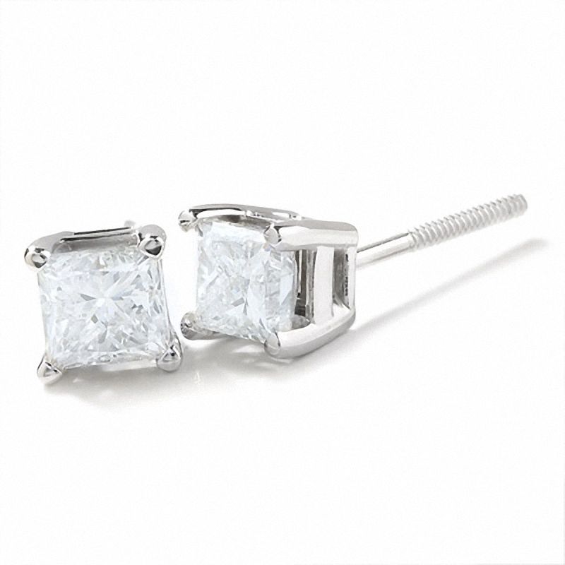 3/4 CT. T.W. Princess-Cut Diamond Solitaire Earrings in 14K White Gold
