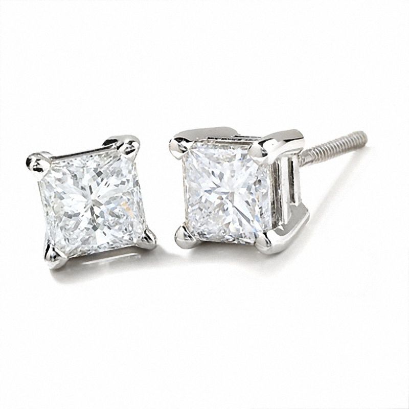 Main Image 1 of 1 CT. T.W. Princess-Cut Diamond Solitaire Earrings in 14K White Gold